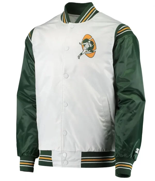 White/Green Green Bay Packers Historic Renegade Satin Jacket