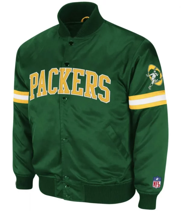 Bomber Backup Bay Packers Green Satin Jacket