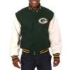 Green Bay Packers Green and White Varsity Jacket