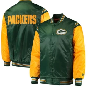 Starter Green Bay Packers Yellow and Green Satin Jacket