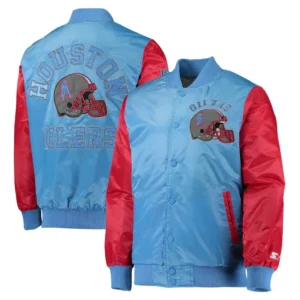 Houston Oilers Locker Room Throwback Light Blue and Red Jacket