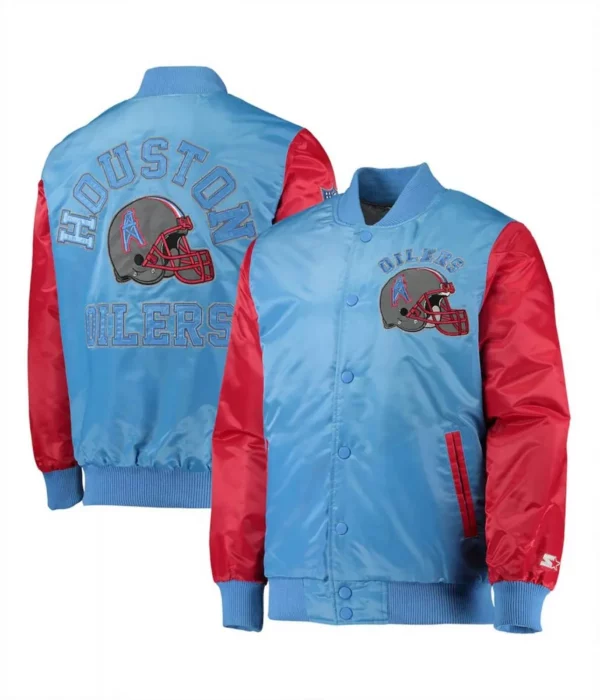 Houston Oilers Locker Room Throwback Light Blue and Red Jacket