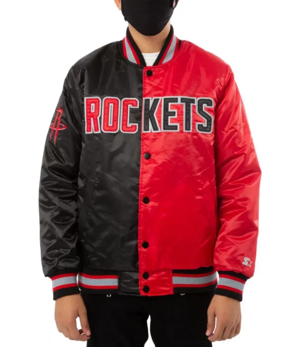 Starter Houston Rockets Satin Bomber Red and Black Jacket