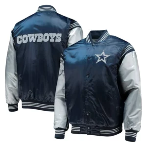 Dallas Cowboys Enforcer Navy/Silver Varsity Satin Jacket