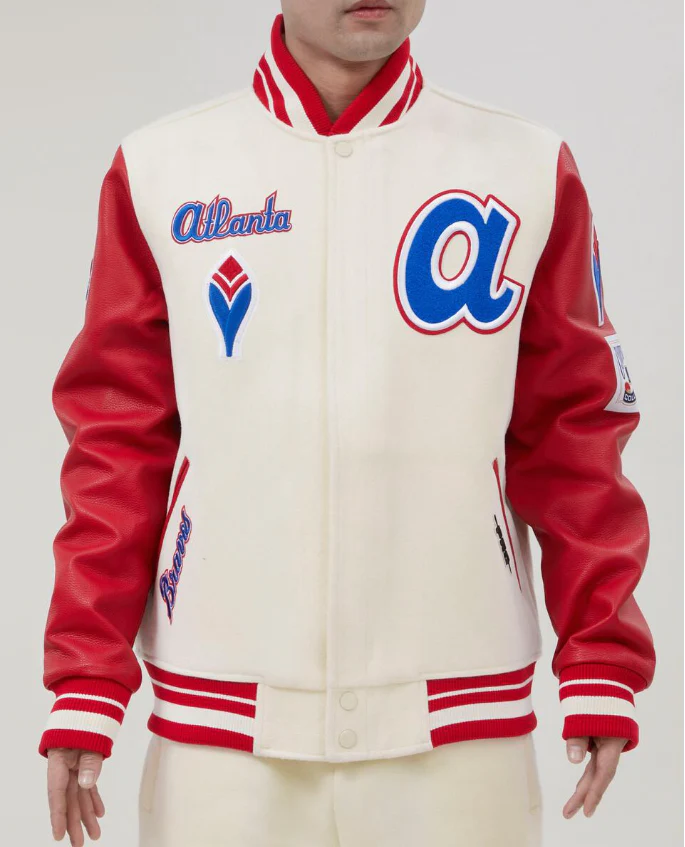 Off White Red Atlanta Braves Pro Standard Logo Wool Varsity Heavy Jacket 3XL