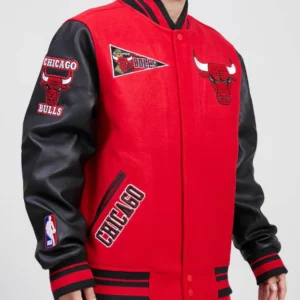Red Black Chicago Bulls Pro Standard Flag Logo Wool Varsity Heavy Jacket
