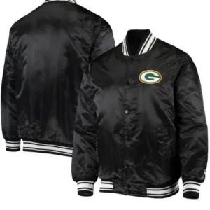 Black Green Bay Packers Bomber Satin Jacket