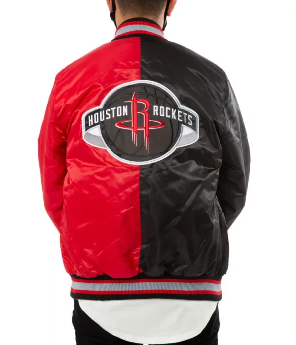 Starter Houston Rockets Satin Bomber Red and Black Jacket