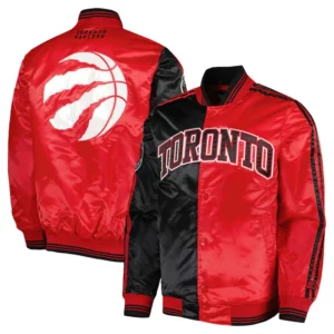 Toronto Raptors Color Block Black and Red Satin Jacket
