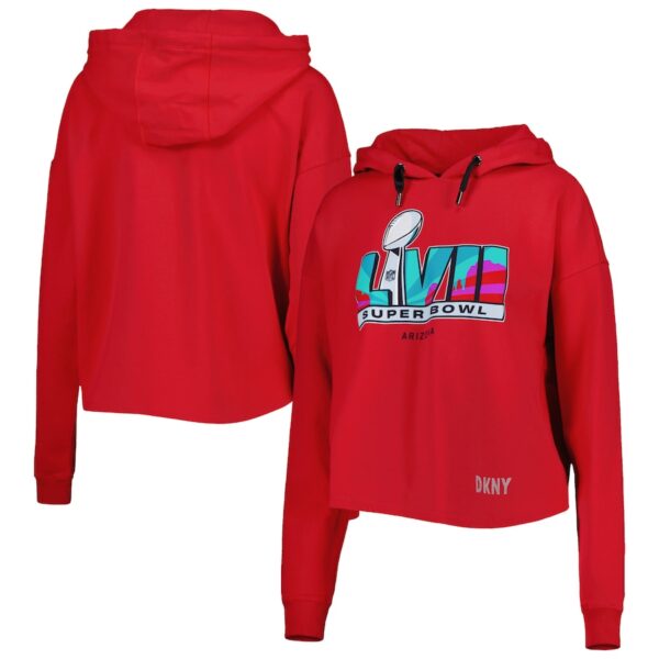Women's DKNY Sport Red Super Bowl LVII Maddie Cropped Pullover Hoodie