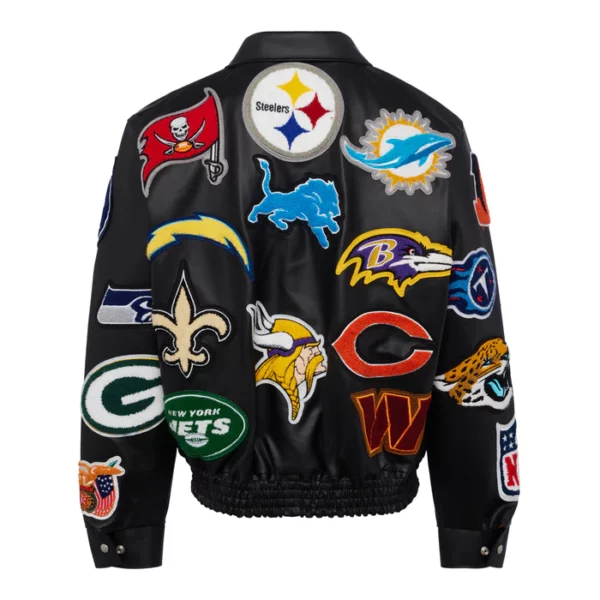 NFL Collage Vegan Leather Black Jacket