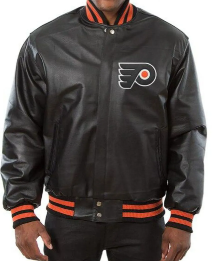 Philadelphia Flyers Black Leather Bomber Jacket