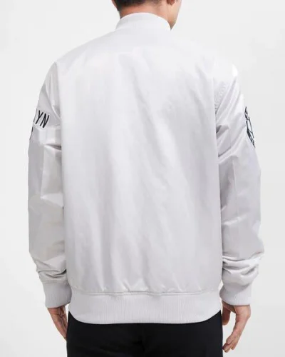 Brooklyn Nets Chest Hit Logo Satin White Jacket