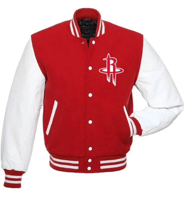 Houston Rockets NBA Letterman Red and White Jacket