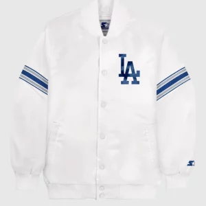 Los Angeles Dodgers White Varsity Satin Full-Snap Jacket
