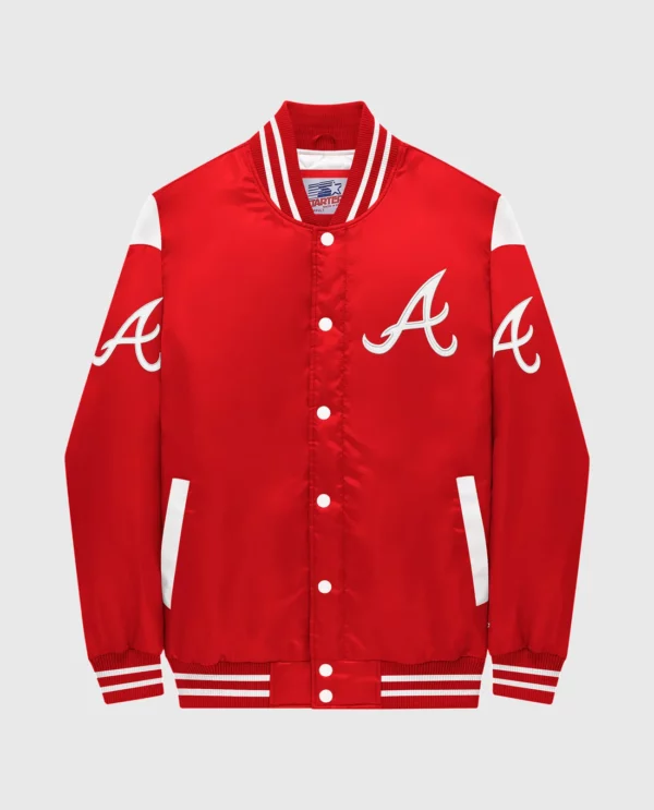 Ty Mopkins Crisp Kringle Atlanta Braves Varsity Satin Full-Snap Jacket