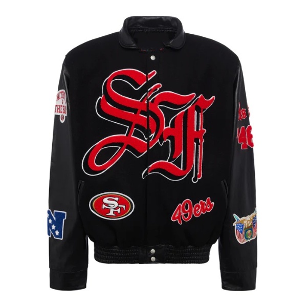 San Francisco 49ers Wool & Leather Black Varsity Jacket