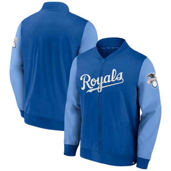 Kansas City Royals Fanatics Branded Royal/Light Blue Iconic Record Holder Woven Full-Zip Bomber Jacket