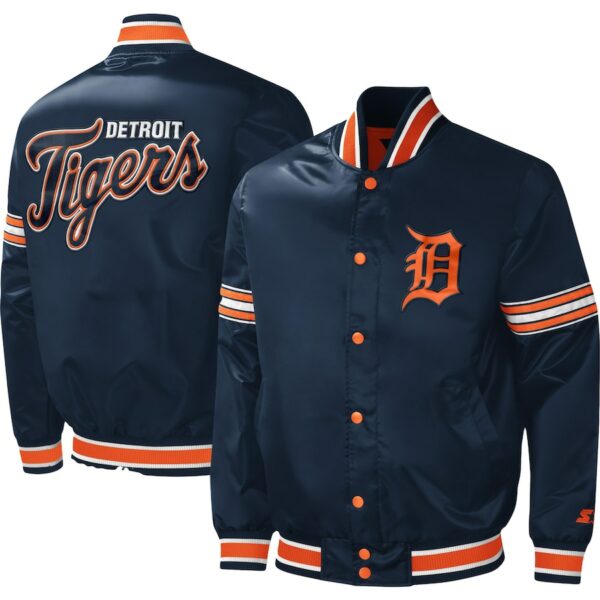 Detroit Tigers Starter Navy Midfield Satin Full-Snap Varsity Jacket