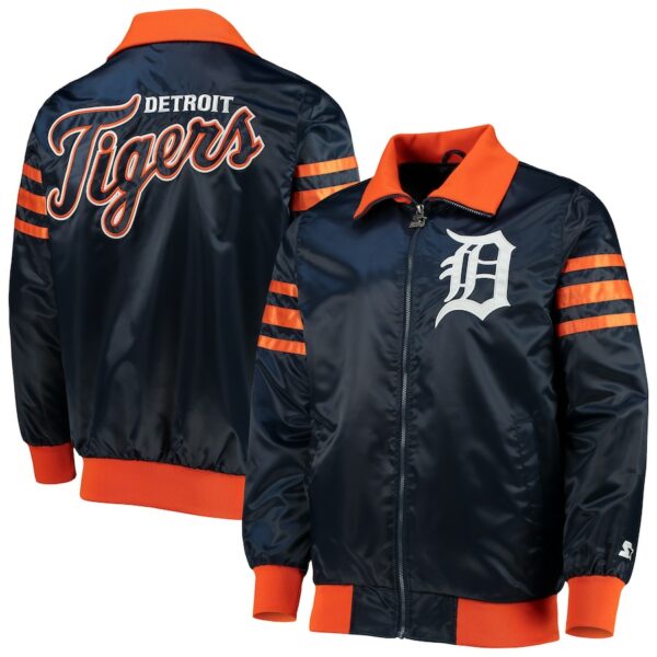 Detroit Tigers Starter Navy The Captain II Full-Zip Varsity Jacket