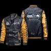Seattle Seahawks Black Yellow Bomber Leather Jacket