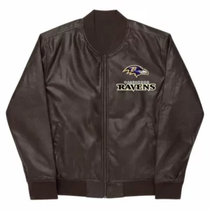 NFL Baltimore Ravens Brown Leather Varsity Jacket