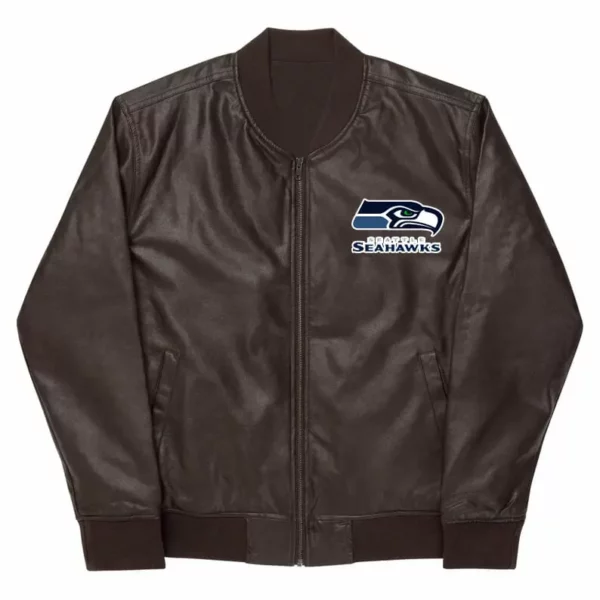 NFL Seattle Seahawks Brown Leather Varsity Jacket