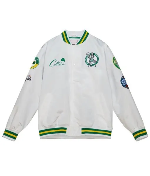 Boston Celtics City Collection White Varsity Satin Jacket