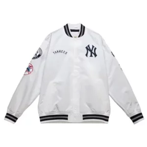 NY Yankees City Collection White Varsity Satin Jacket