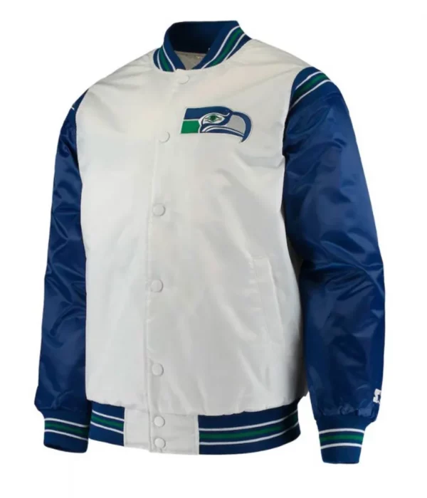 Seattle Seahawks Varsity Blue and White Satin Jacket