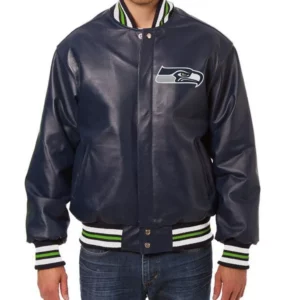 Varsity Seattle Seahawks Navy Blue Leather Jacket