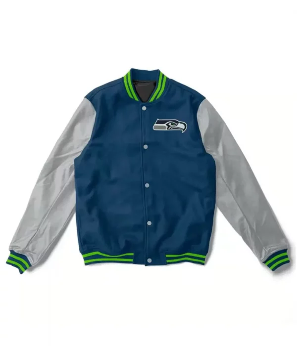 Varsity Seattle Seahawks Gray and Navy Blue Jacket