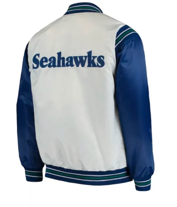 Seattle Seahawks Varsity Blue and White Satin Jacket