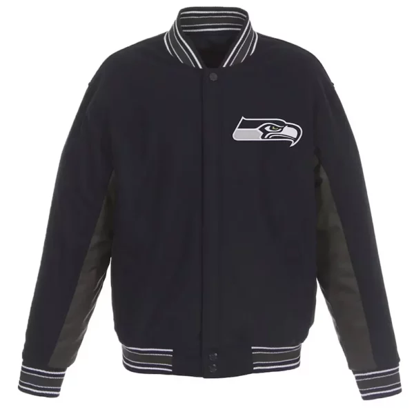 Seattle Seahawks Black and Gray Varsity Wool Jacket
