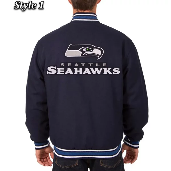 Seattle Seahawks Bomber Navy Blue Wool Jacket