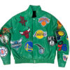 Green NBA Team Collage Jeff Hamilton Leather Jacket