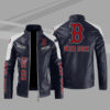 MLB Blue White Boston Red Sox Block Leather Jacket