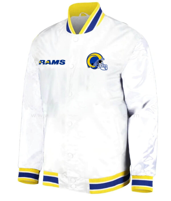 NFL LA Rams Football Team White Satin Jacket
