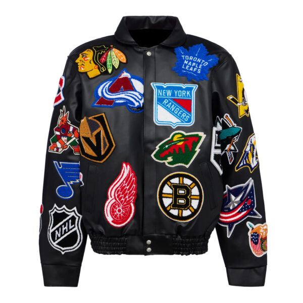 NHL Black Collage Jeff Hamilton Leather Jacket