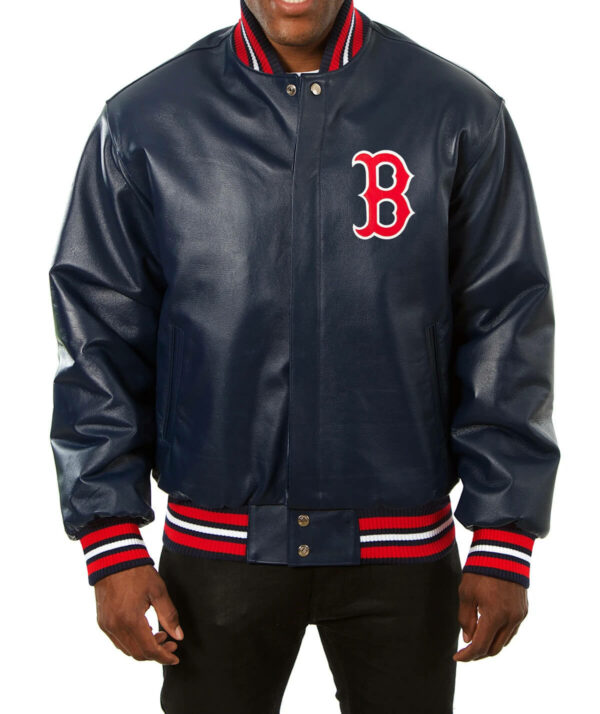Navy Blue Boston Red Sox Leather Jacket