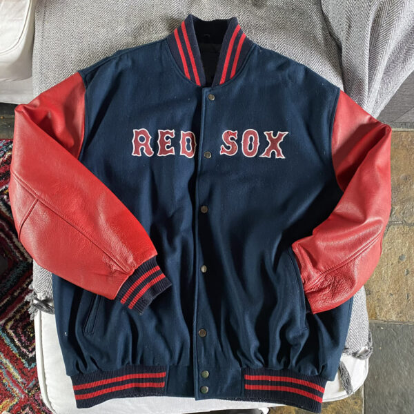 Navy Blue MLB Boston Red Sox Wool Leather Jacket
