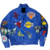 Royal Blue NBA Collage Jeff Hamilton Leather Jacket