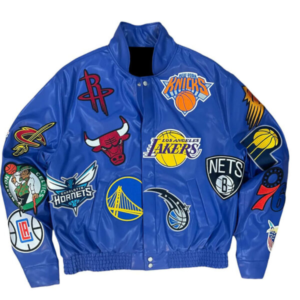 Royal Blue NBA Collage Jeff Hamilton Leather Jacket