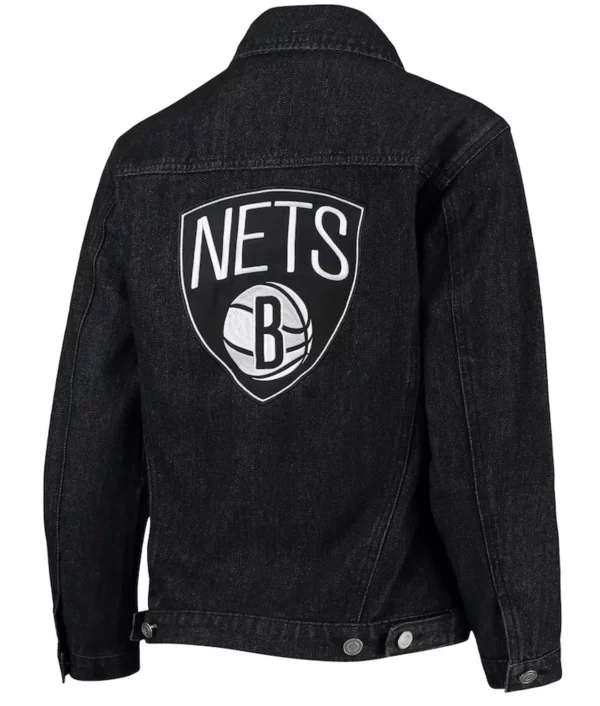 Brooklyn Nets Patch Black Denim Button-Up Jacket