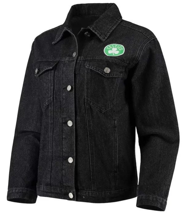 Boston Celtics Patch Black Denim Button-Up Jacket