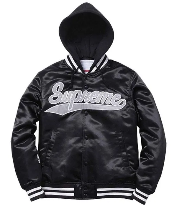 Drake Supreme Satin Black Hooded Jacket