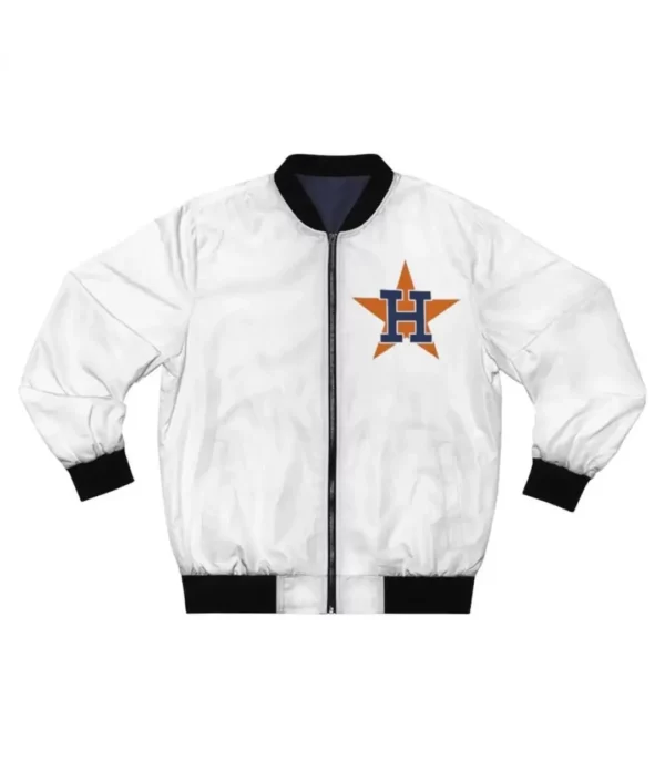 White Houston Astros Bomber Full-Zip Satin Jacket