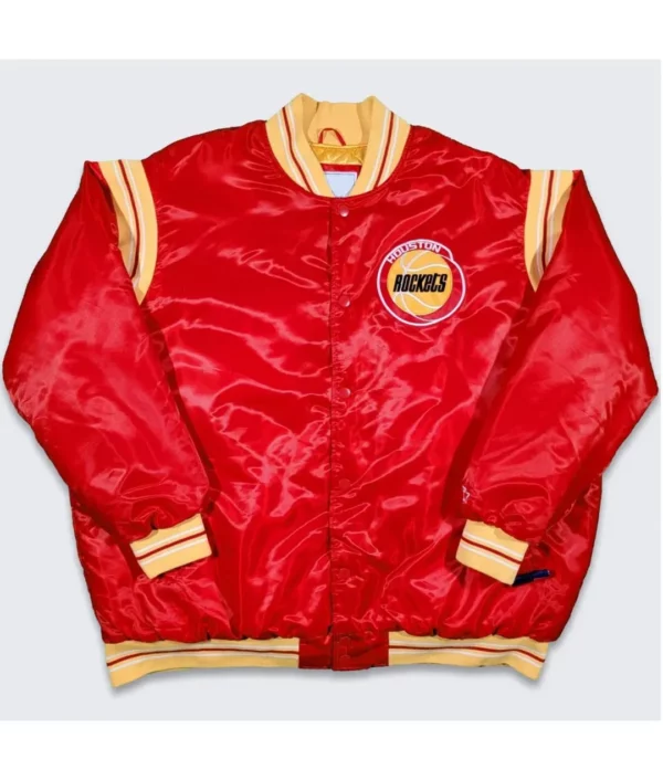 Houston Rockets Teddy Red Varsity Satin Jacket