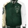 Milwaukee Bucks Hunter Varsity Green and Cream Satin Jacket