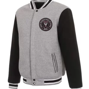 Inter Miami CF Gray and Black Varsity Wool Jacket